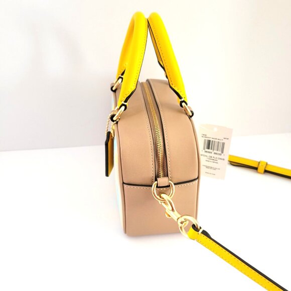 Coach CBI90 Satchel Crossbody Plaid Canvas Leather Bright Maize Small Handbag - Picture 3 of 7